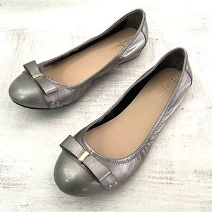 Cole Haan Tova Bow Silver Ballet Flat Gold Talca Size 8.5